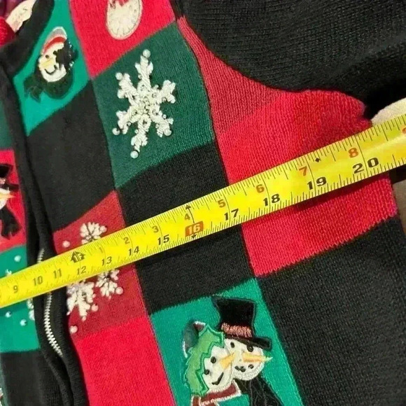 VTG Basic Editions Women’s Size M Snowman Patchwork Christmas Zip Up Sweater - Picture 6 of 10